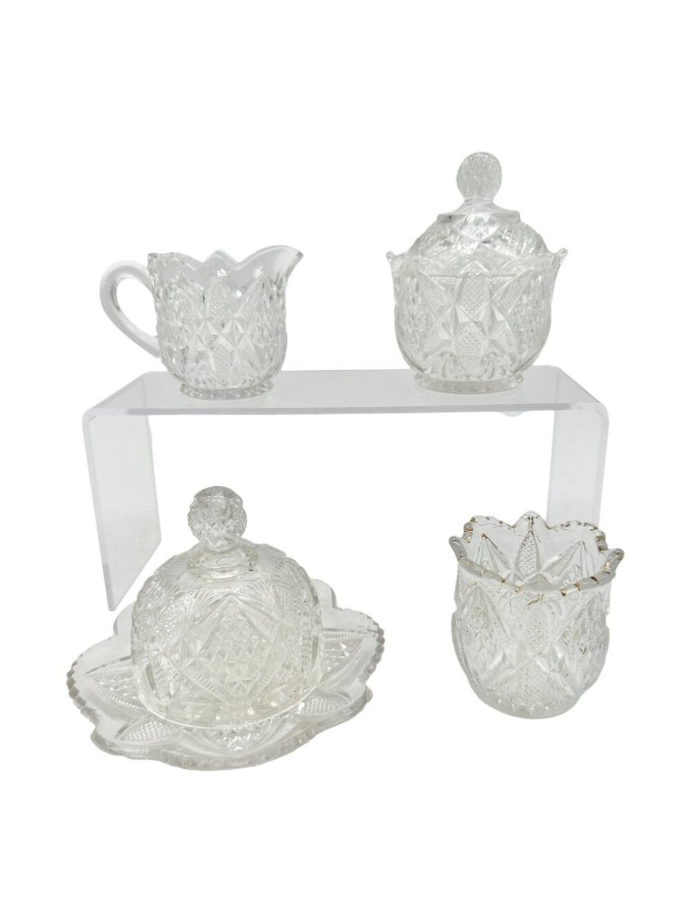Pennsylvania Balder No 15048 Vtg Glass Childrens 4pc Table Set Diamond Cut TS-53